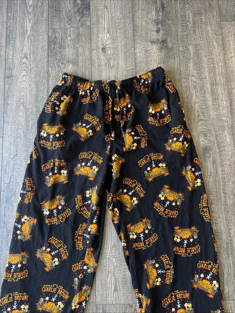 Peanuts Black Charlie Brown it’s the great pumpkin pajama pants.